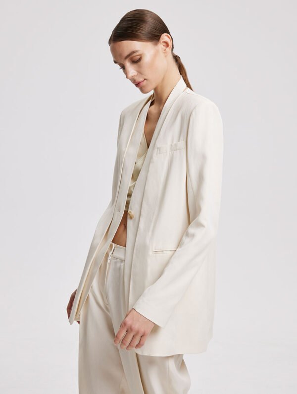 Linen-Blend V-Neck Layered Blazer - Image 2